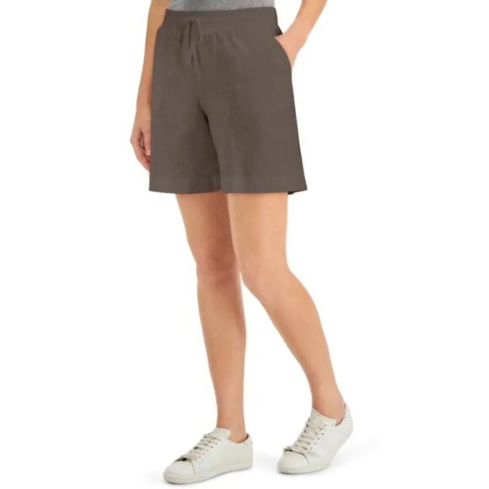 Karen Scott Pull-On Stretchy Elastic Waist Knit Casual Brown Shorts NWT - Picture 1 of 6